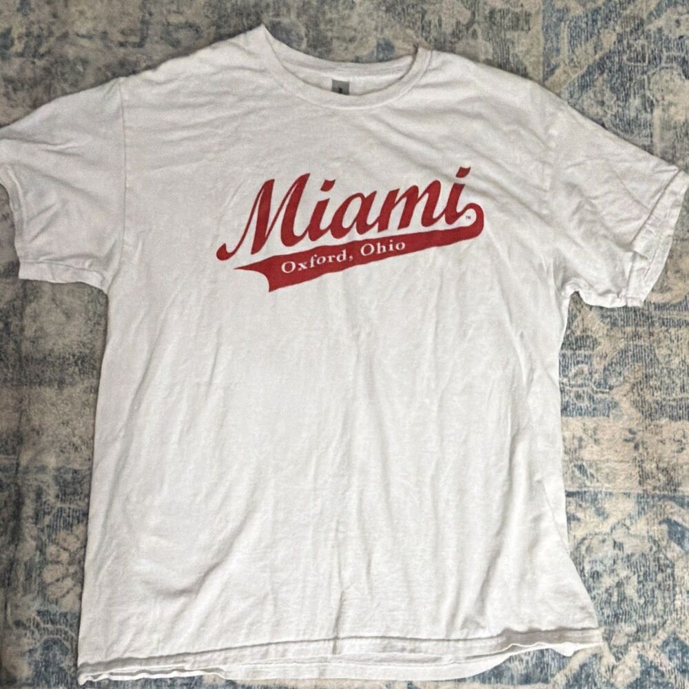 Men’s White “Miami Oxford, Ohio” Graphic Print Crew Neck Cotton T-Shirt L